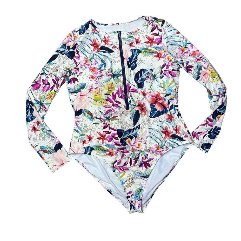 Mynah Tropic Escape Front Zip Long Sleeve Paddle Multicolor‎ Swimsuit Size XXL